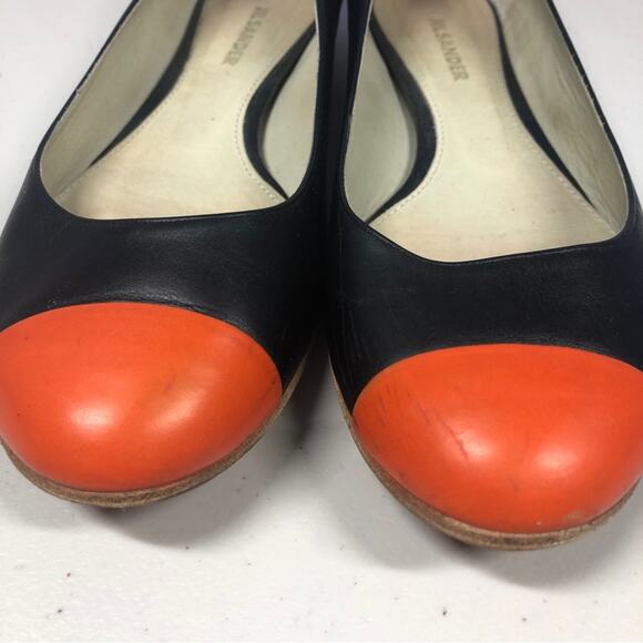 Jill Sander black / orange cap patent leather flats 36.5 (5.5) - Picture 3 of 10